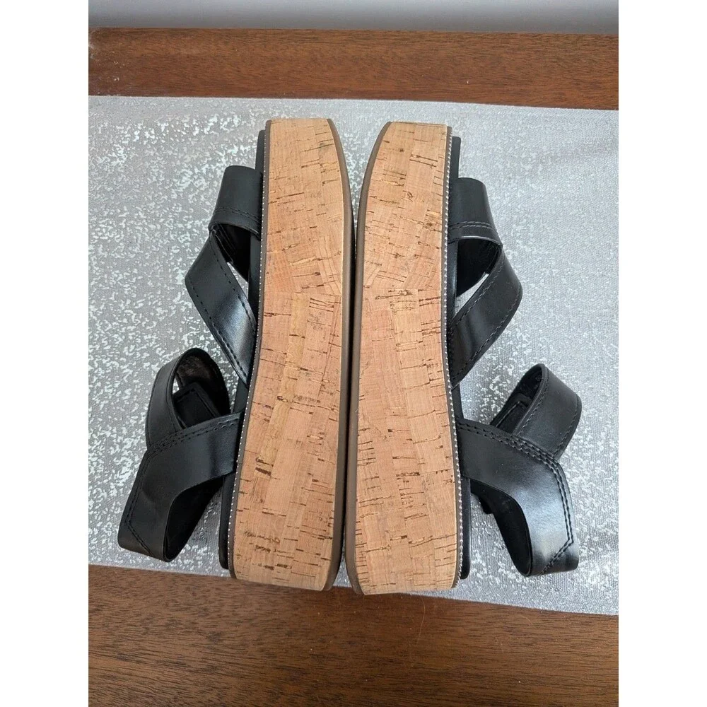 Franco Sarto Sandal Women's 7 M "Ozio" Black Faux Leather Platform Cork Coastal - Picture 10 of 10
